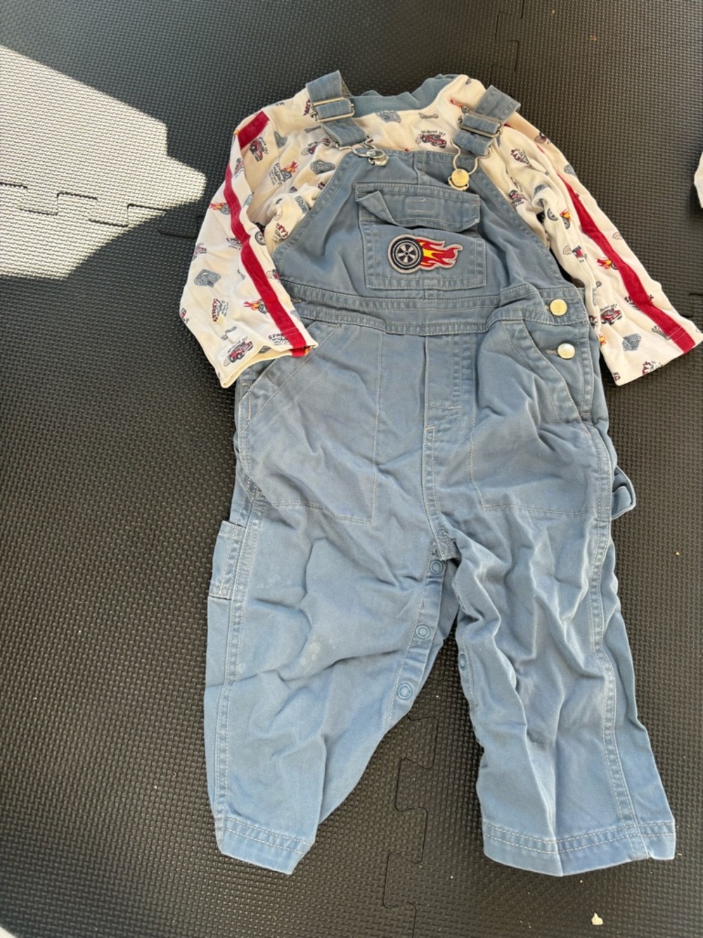 Gymboree Light Blue Toddler Overalls with Flame Patch